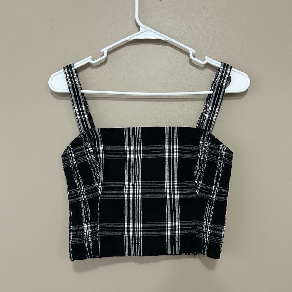 Hollister Cotton Plaid Black & White Crop Top Women’s size Small